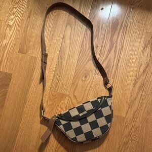 Checkered Brown and Tan Women's Crossbody Bag